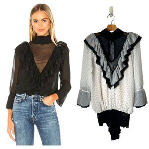 HAH Hot‎ As Hell Bodysuit Women Small Black White Polka Dot Heavy Knecking NWT